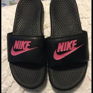 Nike Benassi JDI Women's Slide Sandals Womens Black And Pink Logo Size 9
